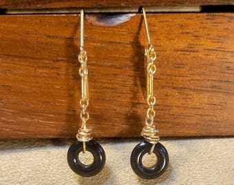 Item #5-66 - Gold Filled Earrings - Black Donut