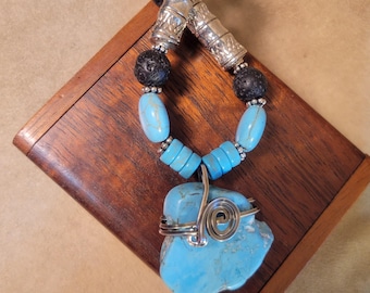 Item #9-8 - Leather Necklace - Turquoise (MM) Pendant