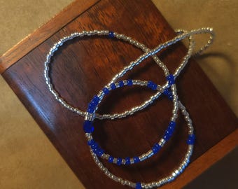 Item #12-15 -Beaded Necklace - Dark Blue and Silver Strand