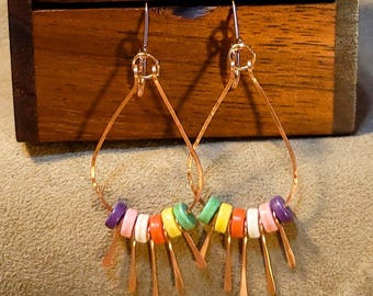Item #4-18 - Copper Earrings - MULTICOLORED BEAD DANGLE