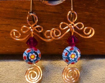 Item #4-8 - Copper Earrings - YELLOW FLOWER DANGLE