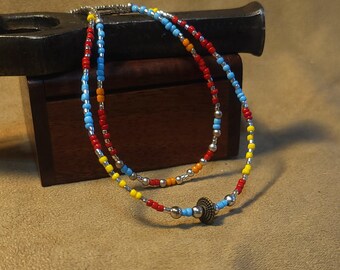 Item #12-43 -Beaded Necklace - Blue, Yellow, Red, Orange and Silver Bead Set
