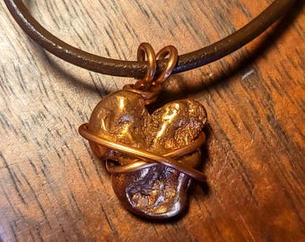 Item #9-2 - Leather Necklace - Copper Pendant
