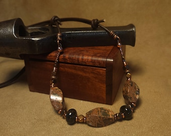 Item #9-14 - Leather Necklace - Jasper and Black Tiger Eye
