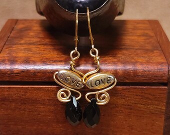 Item #5-59 - Gold Filled Earrings - Love bead with Black Crystal
