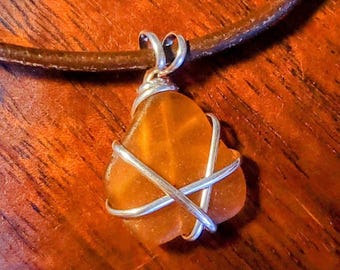 Item #9-6 - Leather Necklace - Sea Glass Pendant