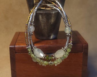 Item #15-15 -  Layering  Bracelets - Quartz, Peridot and Swarovski Crystals with detachable clasps