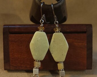 Item #6-38 - Sterling Silver Earrings - Jasper Beads with Yellow Crystal