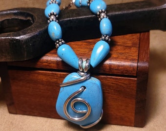 Item #14-2 - Leather Necklace - Turquoise (MM) Pendant