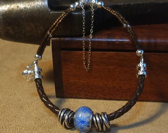 Item #3-1 - Leather Bracelets - Blue and Silver