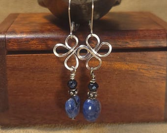 Item #6-28 - Silver Earrings - Hammered Swirl Earrings with Denim Lapis bead