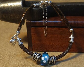 Item #3-7 - Leather Bracelets - Blue and Silver