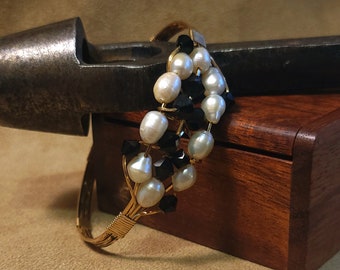 Item #11-4 - Wire Wrap Bracelet - Gold Filled Freshwater Pearl and Swarovski Crystal