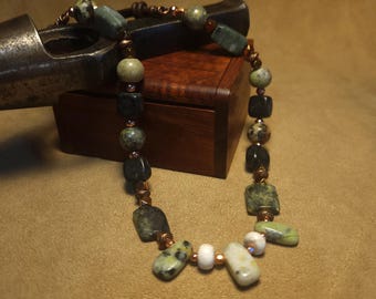 Item #9-10 - Leather Necklace - Assorted Green and Black Beads