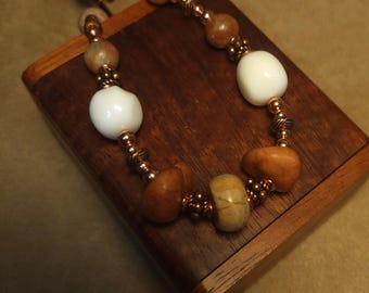 Item #9-12 - Leather Necklace - Jasper and White beads