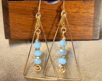Item #5-51 - Gold Earrings - Light Blue Crystal Drop Earrings
