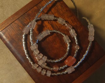 Item #12-8 - Beaded Necklace - Rose Quartz, and Silver Strand