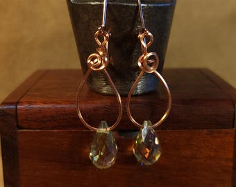 Item #4-33 - Copper Earrings - CRYSTAL DANGLE