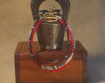 Item #15-51 -  Layering  Bracelets - Black, Silver and Red Mix with detachable clasps