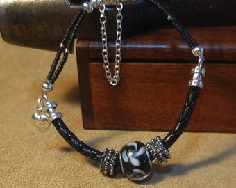 Item #3-3 - Leather Bracelets - Black and Silver