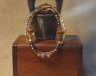 Item #15-33 -  Layering  Bracelets - Jasper and Gold Delicas Beads with detachable clasps