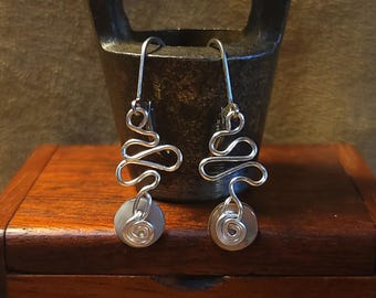 Item #6-15 - Sterling Silver Earrings -  Silver Swirl with Gray Shell Disk