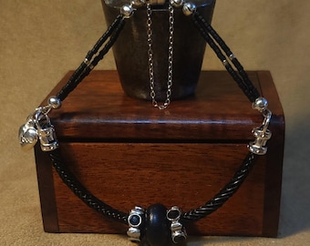 Item #3-8 - Leather Bracelets - Black and Silver