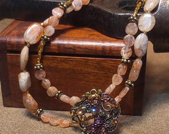 Item #9-4 - Beaded Necklace - Oregon Sunstone and Quartz
