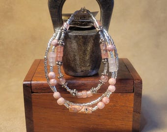 Item #15-21 -  Layering  Bracelets - Rose Quartz Mix with detachable clasps