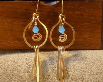 Item #5-3 - Gold Earrings - Light Blue Swarovski Crystal Drop Earrings