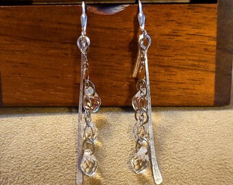 Item #6-29 - Silver Earrings - Hammered Silver Earrings with Clear Crystals