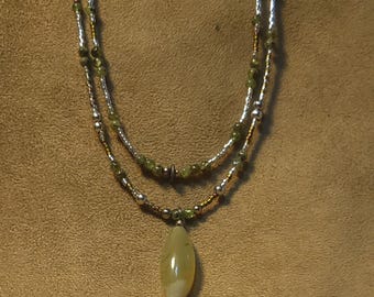 Item #12-46 -Beaded Necklace - Green and Silver Bead Set