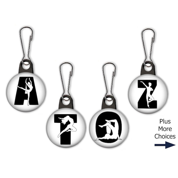 Dance Initials - Alphabet A to Z - Zipper Pull Charms - Silhouette Dancers Team Spirit Bag Gift --No. 862
