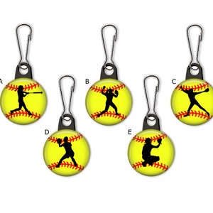 Softball Silhouette Positions Batter, Throwing, Pitcher, Outfield, Catcher Zipper Pull Charms No. 313 image 1