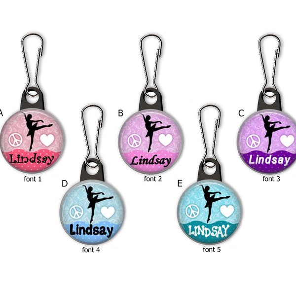 Dance, Love, Peace Personalized Rainbow Colors Zipper Pull Charms - No. 715