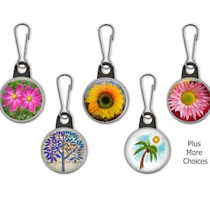 Flowers Sunflower Roses, Carnations, Daisy, Fall Leaf, Tree, Palm Tree Zipper Pull Charms - 250