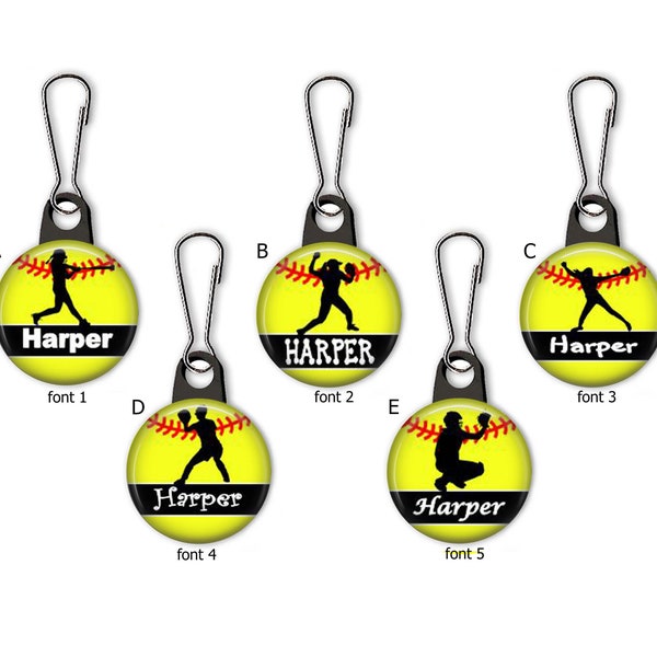 Softball Personalized Girls Silhouette Players Zipper Pull Charms - No. 766