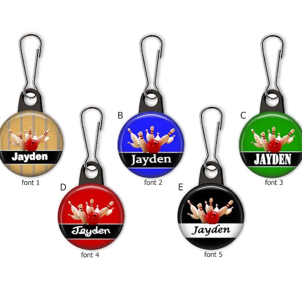 Bowling Personalized - Bowling Pins and Bowling League Team Gift Ball Zipper Pull Charms - No. 769