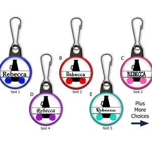 Cheerleader Megaphone and Pom Poms Personalized Zipper Pull Charms - No. 729