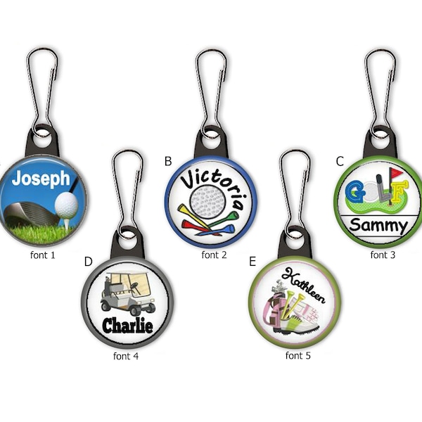 Golf Personalized Zipper Pull Charms - Golf Club-Golf Ball-Golf Cart-Golf Cart-Golf Shoes-Women Golf Gear - No. 773