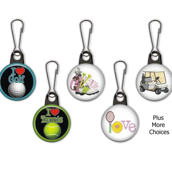 I Love Golf, Golf Bag, Golf Cart, I Love Tennis, Tennis Anyone Zipper Pull Charms - 370