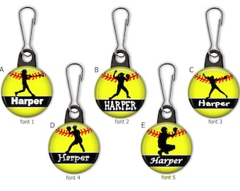 Softball Personalized Girls Silhouette Players Zipper Pull Charms - No. 766