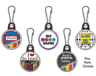 School Bus Zipper Pull Charm, Teacher Gift, Back to School-No. 135