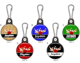Bowling Personalized - Bowling Pins and Bowling League Team Gift Ball Zipper Pull Charms - No. 769
