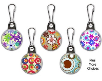 Nostalgic Retro Patterns, Flower Power Zipper Pull Charms - No. 405