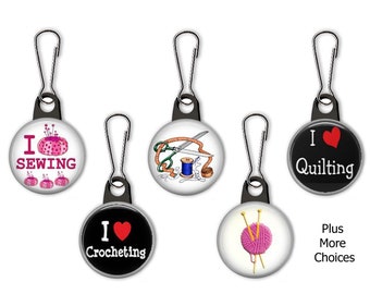 I Love Sewing, I Love Quilting, I Love Crocheting, Knitting, Zipper Pull Charms - 365