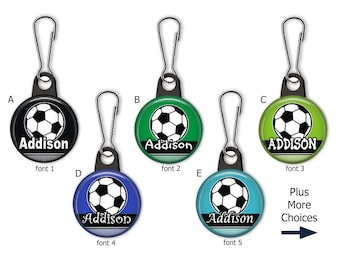 Personalized Soccer Ball Zipper Pull Charm: Sports Number & Name--No. 774