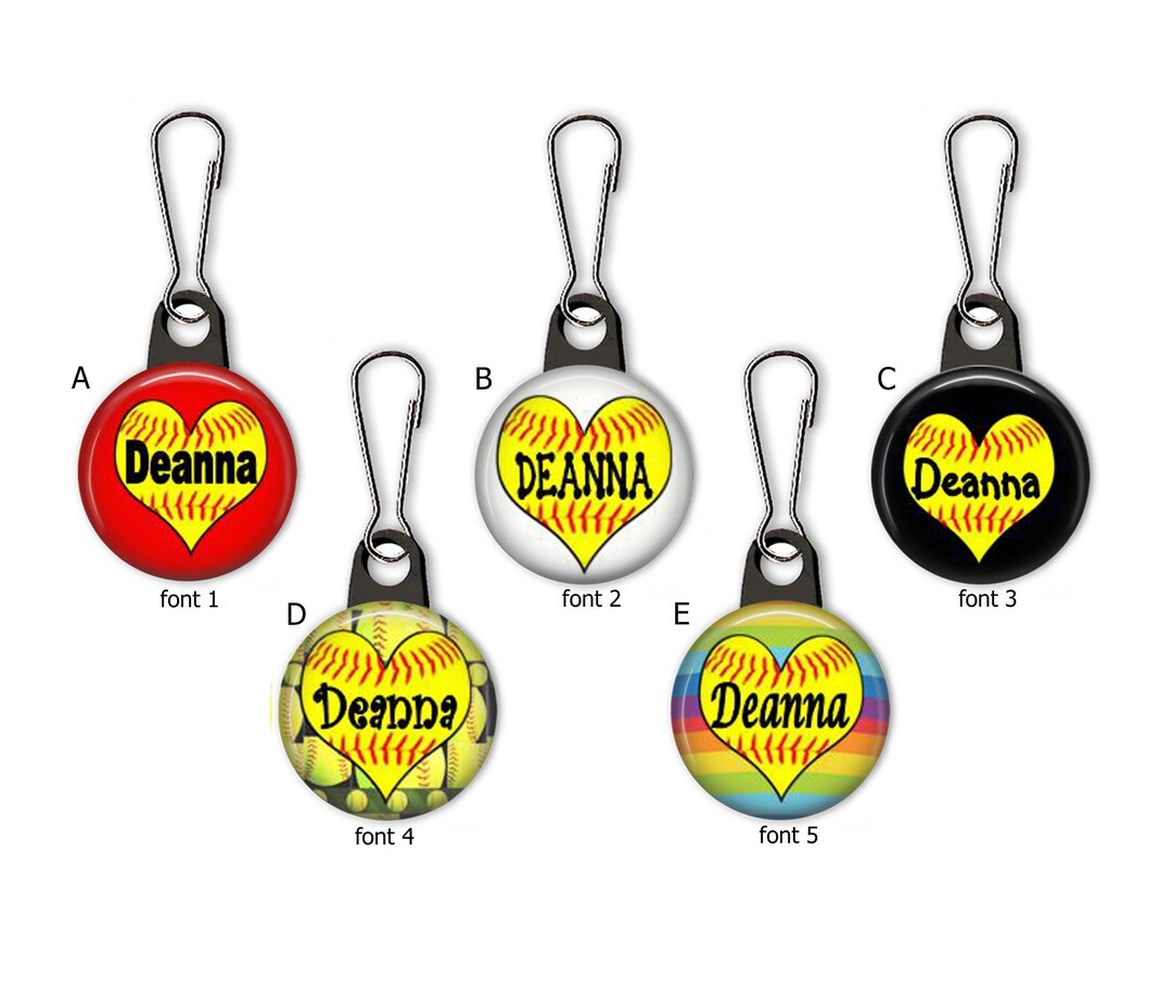 Softball Hearts Personalized Zipper Pull Charms No. 767 Etsy