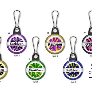 Cheerleader Glitter Pom Pom Personalized Zipper Pull Charms - No. 731