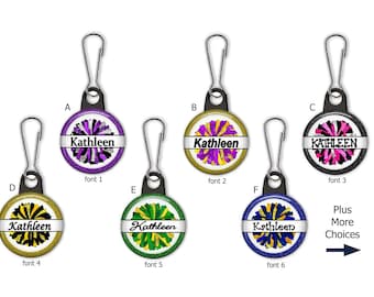 Cheerleader Glitter Pom Pom Personalized Zipper Pull Charms - No. 731